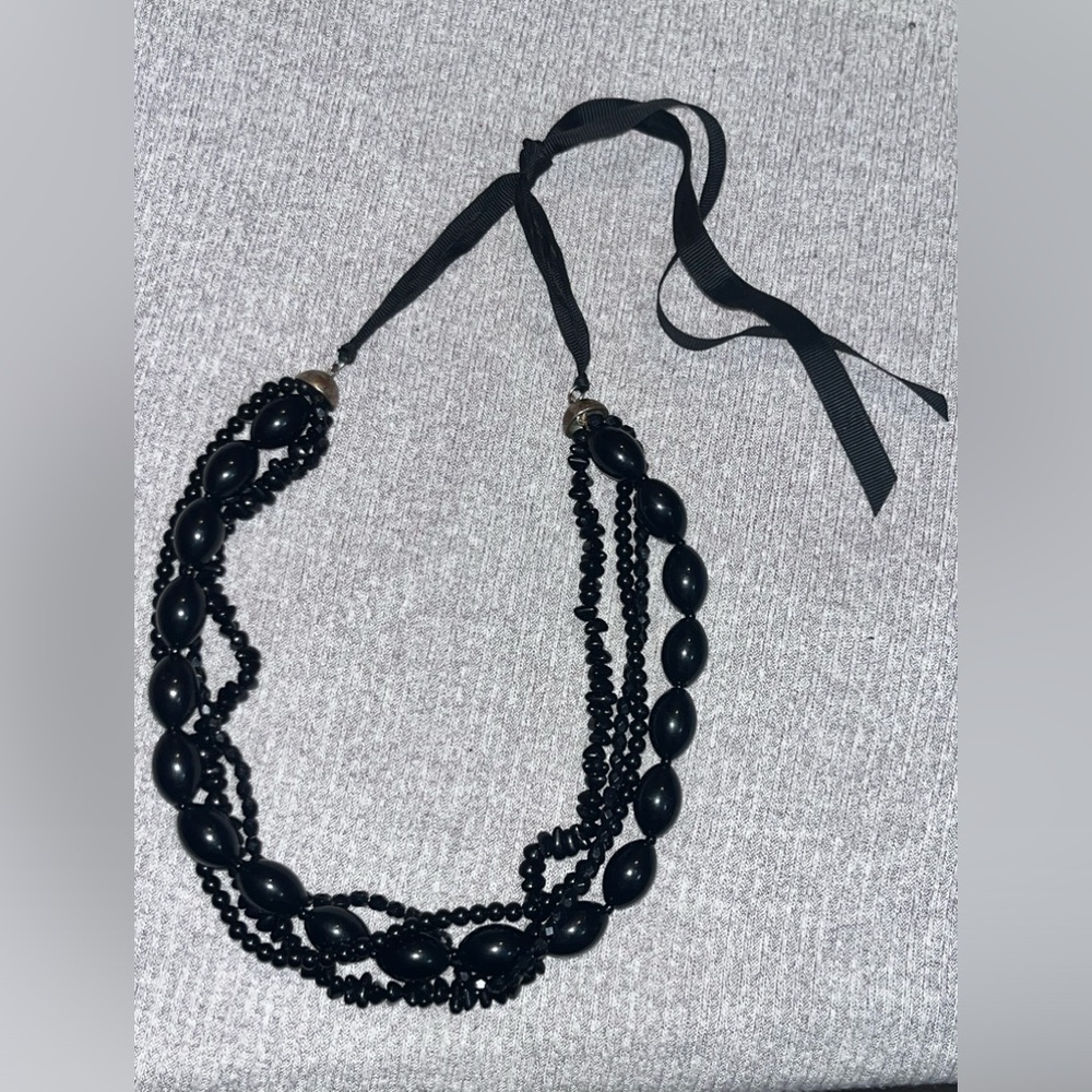 Vintage Multi-Stranded Gothic Theme Black Onyx Be… - image 2